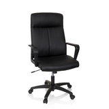 Sillón de oficina profesional LISSO negro con reposabrazos y base de cinco ruedas de hjh OFFICE – vista de 360° (vista frontal 20°)