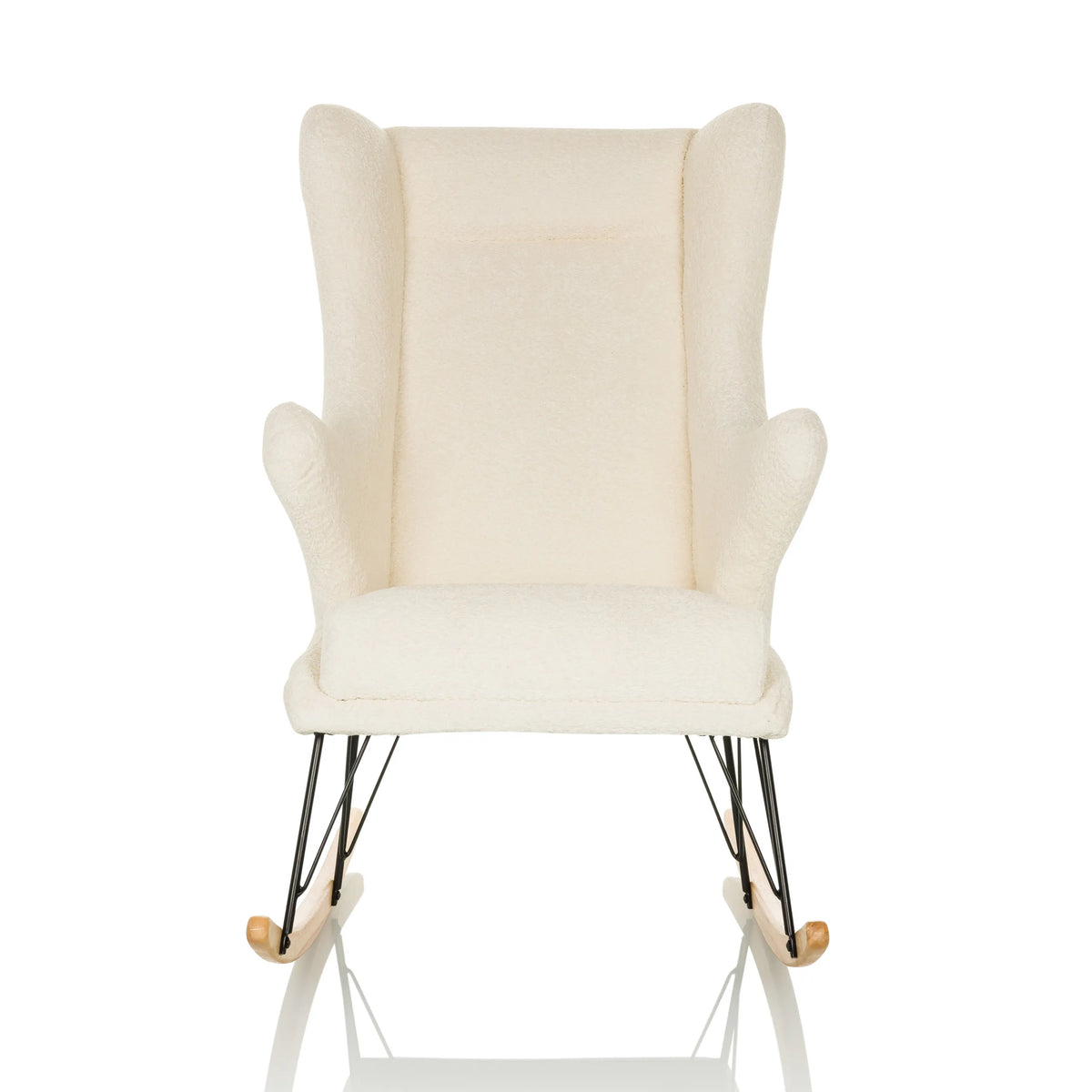Sillón de diseño blanco MAPOON como mecedora con patines de madera y metal de hjh LIVING – vista de 360° (vista frontal 0°)