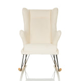 Sillón de diseño blanco MAPOON como mecedora con patines de madera y metal de hjh LIVING – vista de 360° (vista frontal 0°)