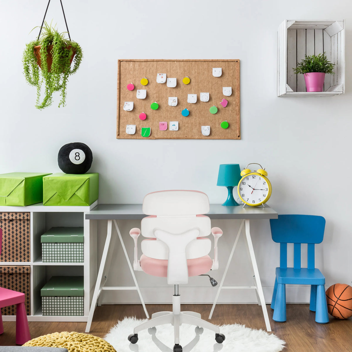 Silla giratoria para niños KID ERGOLINO W rosa con base blanca y ruedas de hjh OFFICE