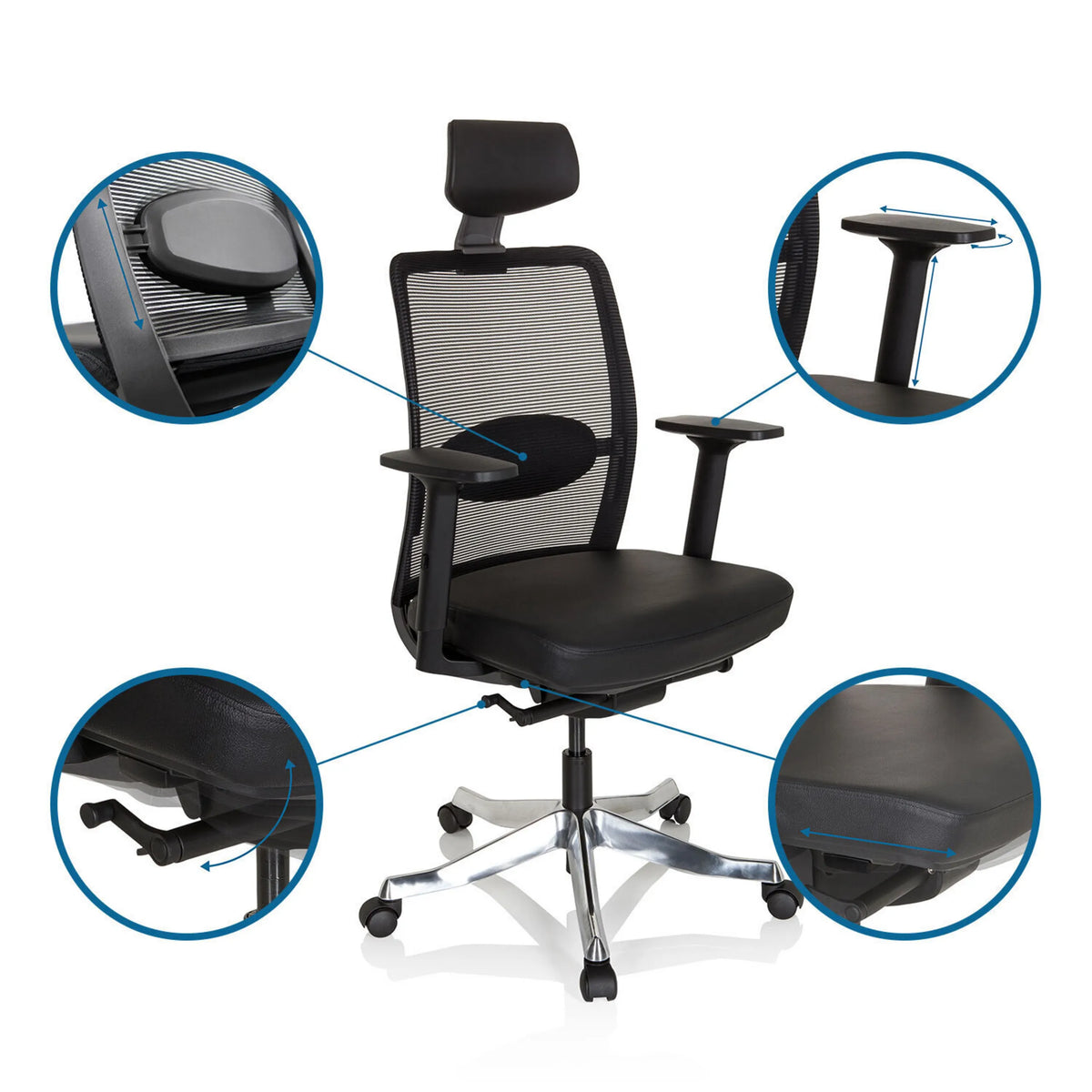 Funciones ajustables del Sillón de alta gama SENATOR PRO con reposacabezas, reposabrazos y mecanismo de hjh OFFICE