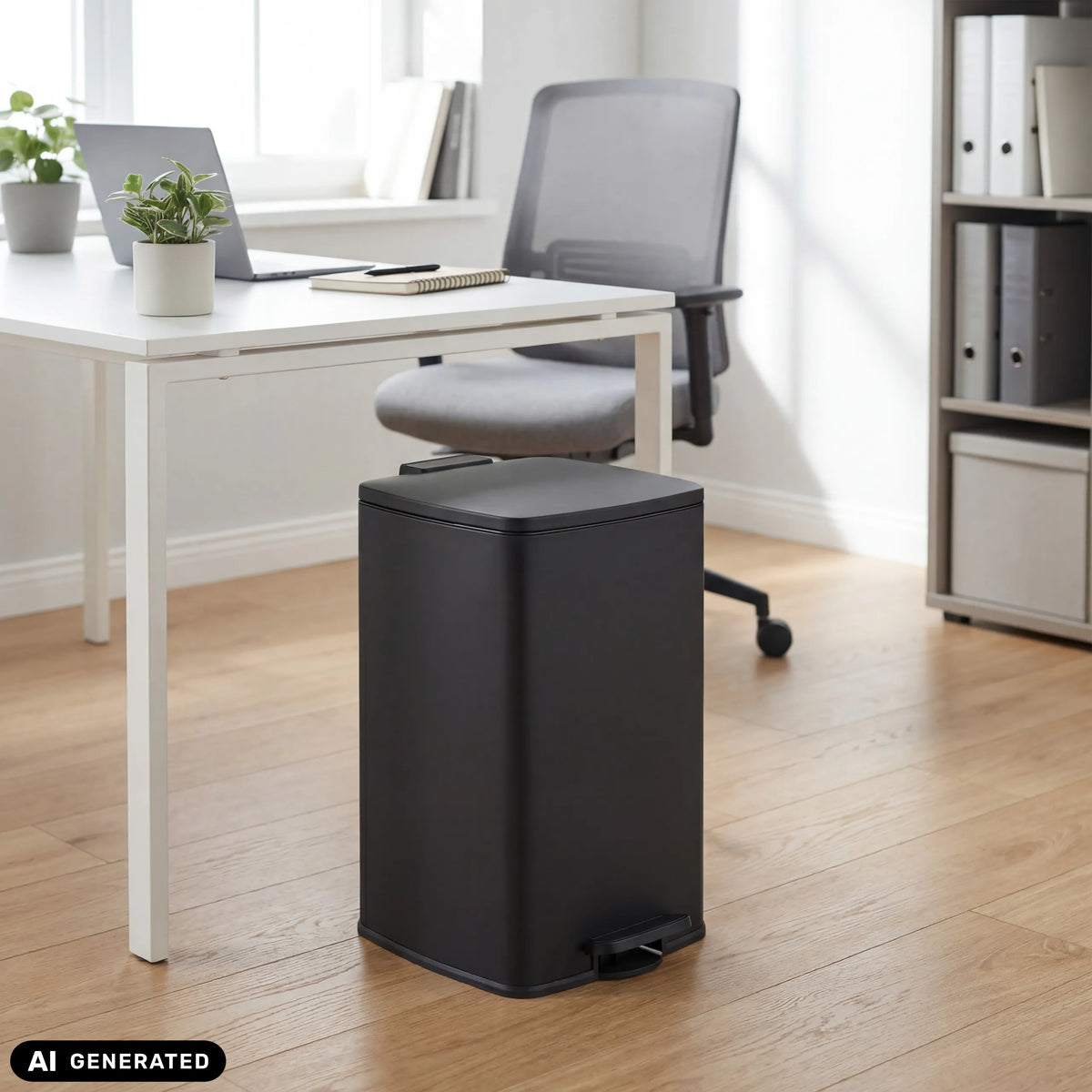 Papelera negra Clean Step 3 con capacidad de 50 litros y pedal de pie de hjh OFFICE (imagen generada por IA)
