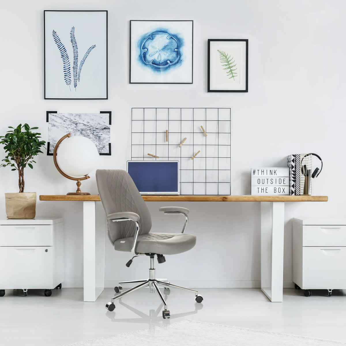 Sillón de oficina Home Office THEO I gris con respaldo acolchado y ruedas de hjh OFFICE