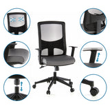 Silla de oficina profesional LAVITA en negro y gris con vistas detalladas del respaldo, el asiento y el muelle de gas de hjh OFFICE