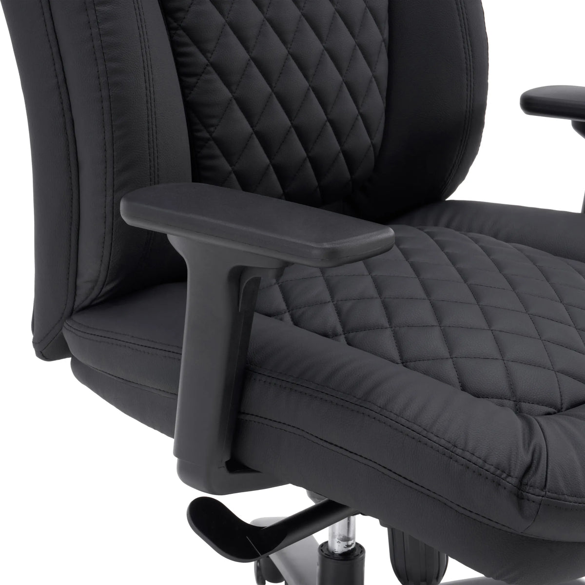 Reposabrazos y tapicería de cuero sintético acolchado de la silla giratoria XXL Pullmann Gen2 en negro de hjh OFFICE