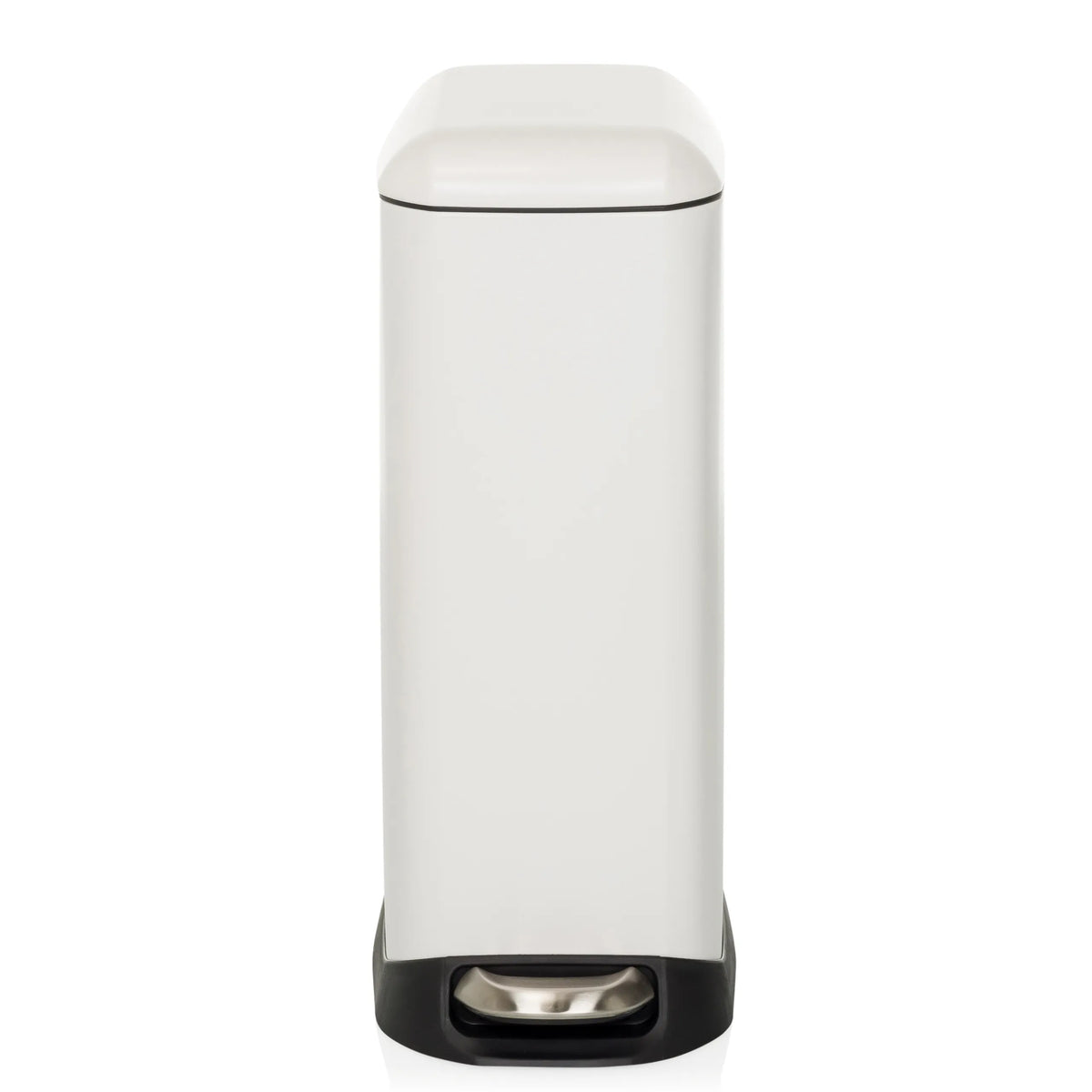 Papelera CLEAN SLIM blanca con pedal y tapa redondeada de hjh OFFICE – vista de 360° (vista frontal 0°)