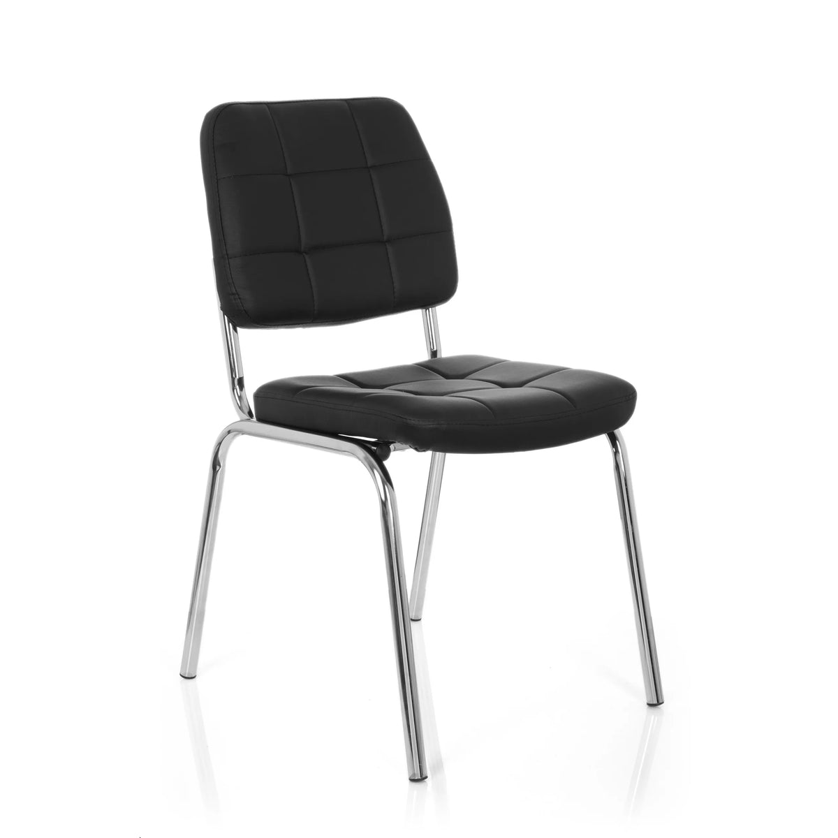 Silla de cuatro patas PICENO V negra con tapicería acolchada y estructura de cromo de hjh OFFICE – vista de 360° (vista frontal en diagonal 40°)