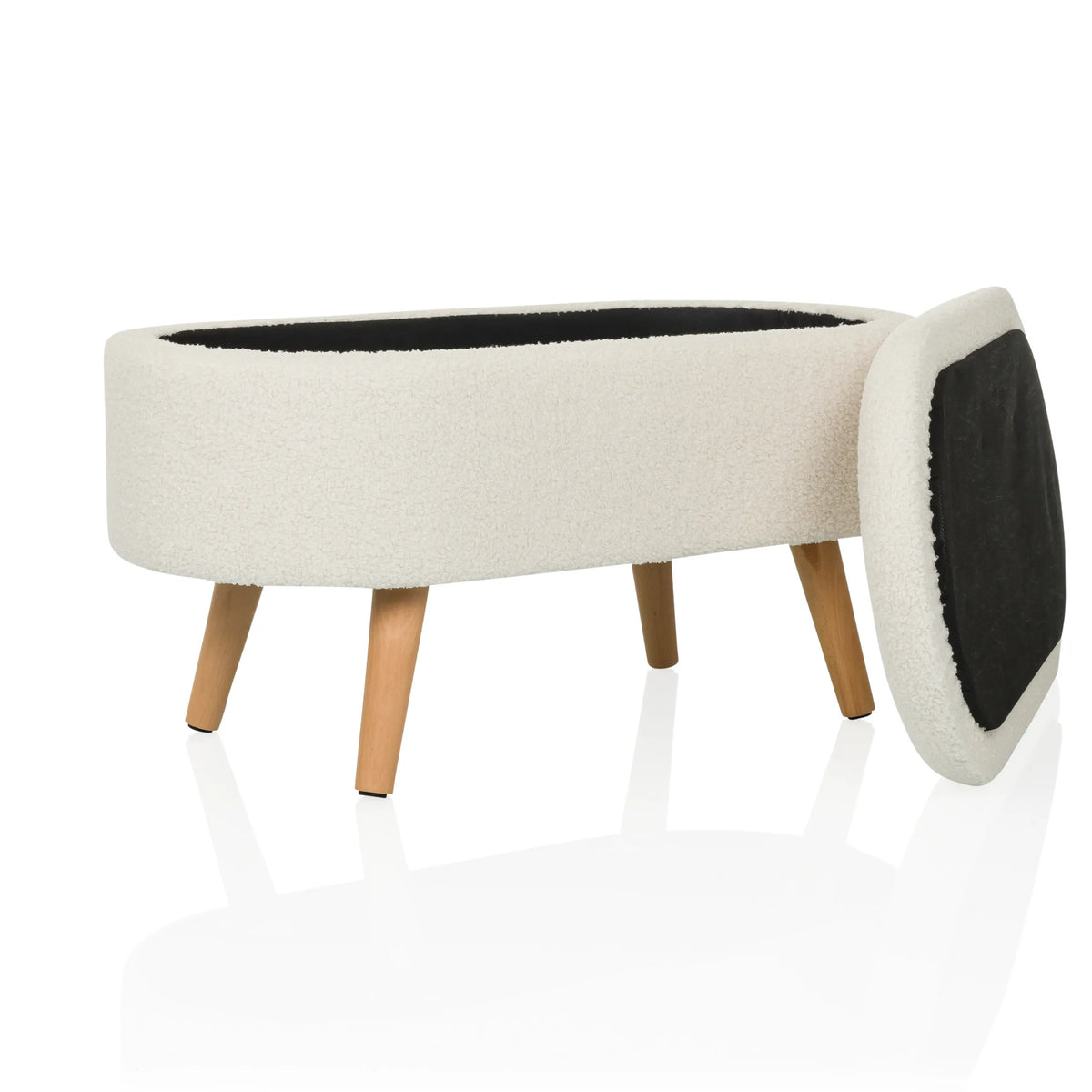 Banco blanco STORIANO con patas de madera clara y asiento negro de hjh LIVING