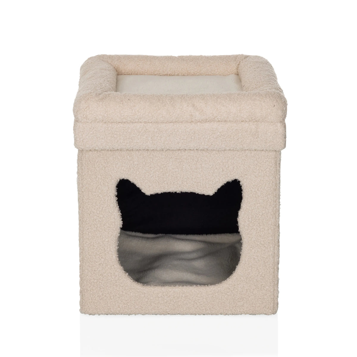 Casa para gatos PAWY ES en color beige con entrada en forma de cabeza de gato y acolchado suave de hjh LIVING