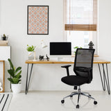 Silla de oficina profesional PROFONDO negra con respaldo de malla y base cromada de hjh OFFICE