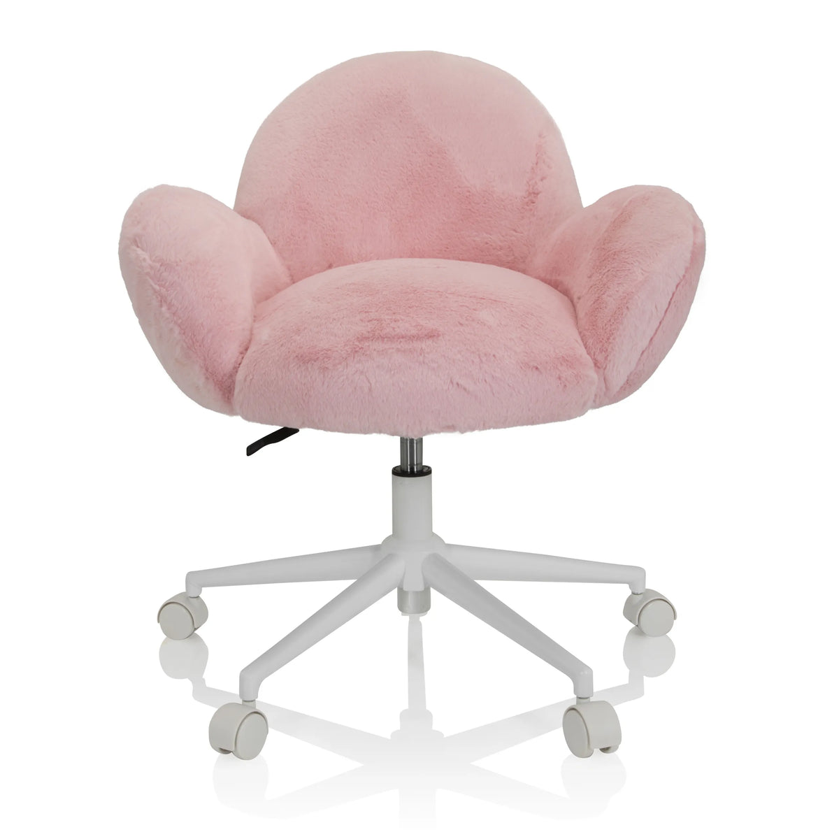 Silla giratoria para niños KID TEDDY rosa con funda suave y base blanca de cinco ruedas de hjh OFFICE – vista de 360° (vista frontal 0°)