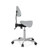 taburete de silla de montar TOP WORK 20 gris con respaldo y base de cinco ruedas de hjh OFFICE – vista de 360° (vista lateral 100°)