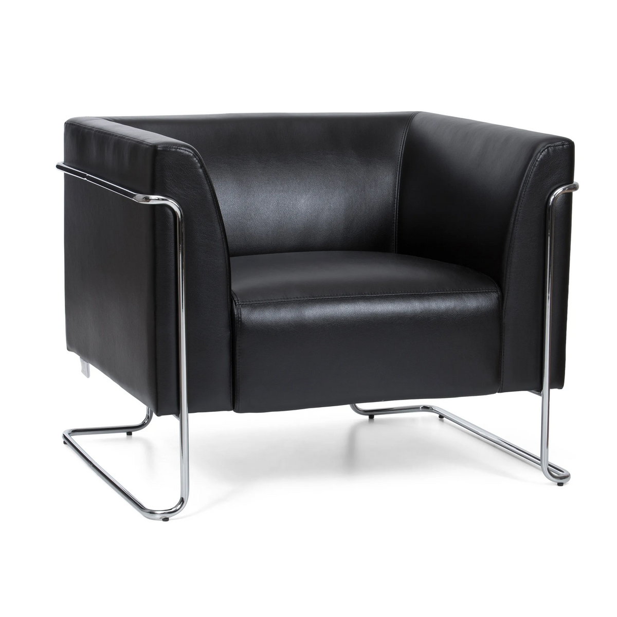 Sillón tapizada negro CURACAO con estructura tubular cromada de hjh OFFICE – vista de 360° (vista frontal 20°)