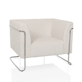 Sillón de diseño Curacao Cord blanco con tapicería acanalada y estructura cromada de hjh LIVING – vista de 360° (vista frontal 15°)