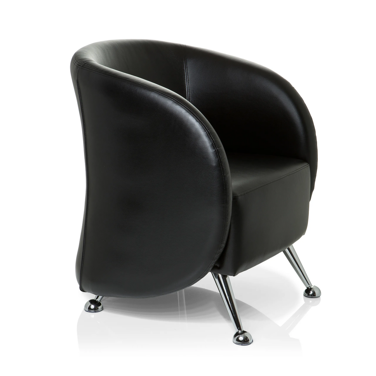 Sillón tapizado negro ST. LUCIA con patas de metal brillantes de hjh OFFICE – vista de 360° (vista frontal en diagonal 60°)