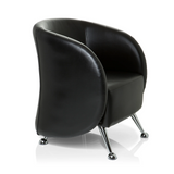 Sillón tapizado negro ST. LUCIA con patas de metal brillantes de hjh OFFICE – vista de 360° (vista frontal en diagonal 60°)