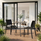 Sillas de exterior T37 V 4 en negro en una mesa de jardín redonda en una terraza de hjh LIVING