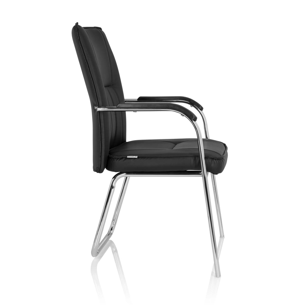 Silla de confidente negra BANDA V con reposabrazos y estructura de patín de hjh OFFICE – vista de 360° (vista lateral 80°)
