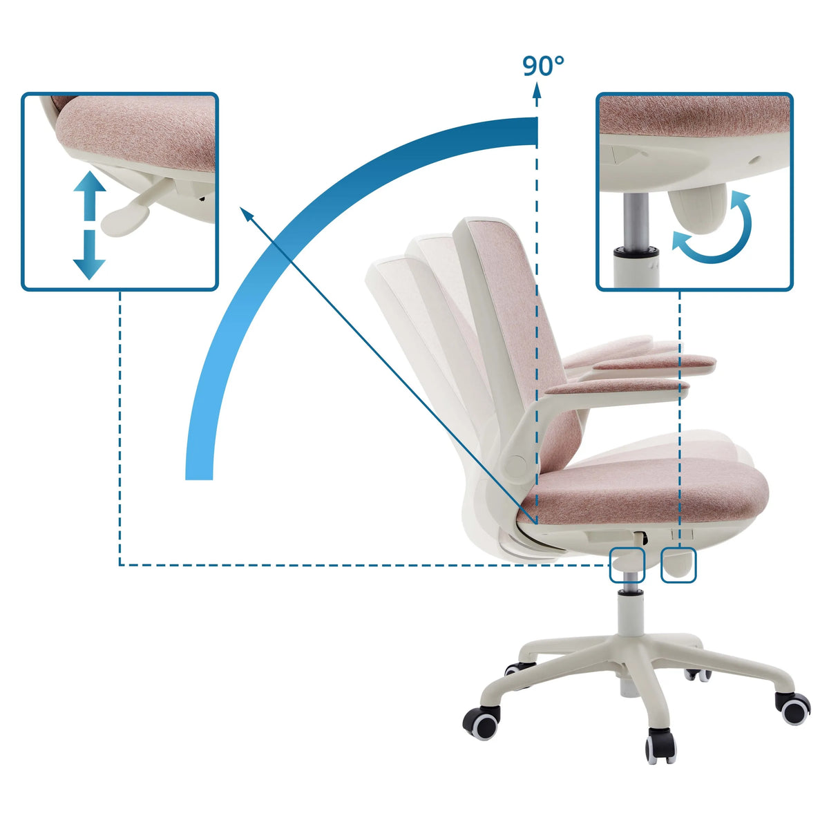 Respaldo ajustable con inclinación de hasta 90 grados de la Silla giratoria para niños Swivelo de hjh OFFICE