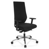 Silla de oficina profesional PRO-TEC 700 negra con reposabrazos y base brillante de cinco ruedas de hjh OFFICE – vista de 360° (vista frontal en diagonal 40°)