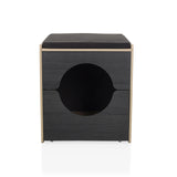 Casa para gatos KITTY PAWBOX 2 negra con abertura redonda y detalles efecto roble de hjh LIVING – vista de 360° (vista frontal 0°)