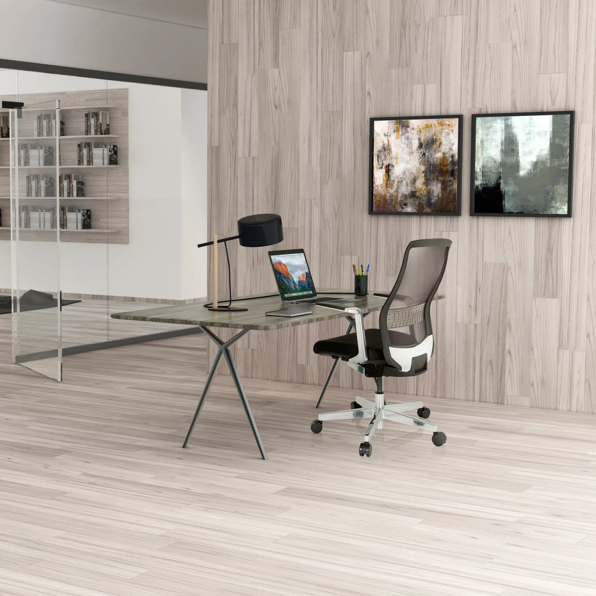 Silla alta gama FOUNTAINE PRO en negro con respaldo de malla y reposabrazos de hjh OFFICE