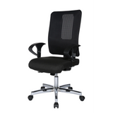 Silla de oficina profesional HJH SITNESS WORK negra con respaldo de malla, reposabrazos y base de cinco ruedas de Topstar – vista de 360° (vista frontal en diagonal 300°)