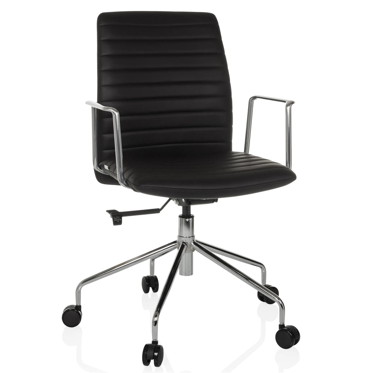 Sillón de alta gama VEMONA 30 negro con costuras transversales, reposabrazos y base de cinco ruedas de hjh OFFICE – vista de 360° (vista frontal 15°)