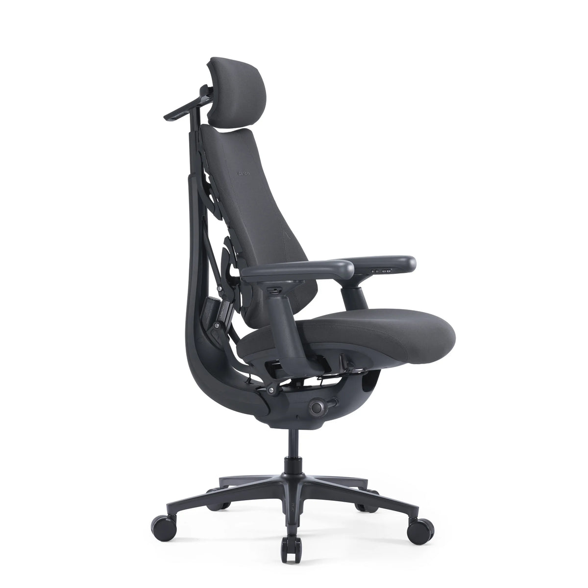 Silla alta gama LiberNovo Omni Pro en gris oscuro con reposacabezas y reposabrazos de Libernovo