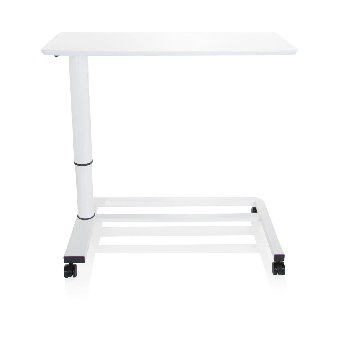Escritorio de pie blanco STAND II con pata regulable en altura y base con ruedas de hjh OFFICE – vista de 360° (vista frontal 0°)