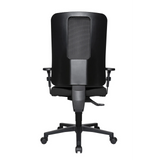 Silla de oficina profesional HJH WORK PRO negra con respaldo de malla y base de cinco ruedas de Topstar – vista de 360° (vista trasera en diagonal 240°)