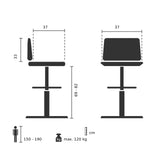 Dibujo técnico del taburete de bar DISC HIGH con una altura del asiento de 69 a 82 cm de hjh OFFICE