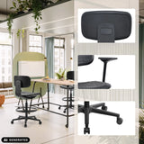 Silla de mostrador TOP WORK B negra con reposapiés y ruedas en diferentes vistas de hjh OFFICE (imagen generada por IA)