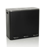 Papelera negra Clean 9 con tres compartimentos, tapas plateadas y pedales de hjh OFFICE – vista de 360° (vista frontal 15°)