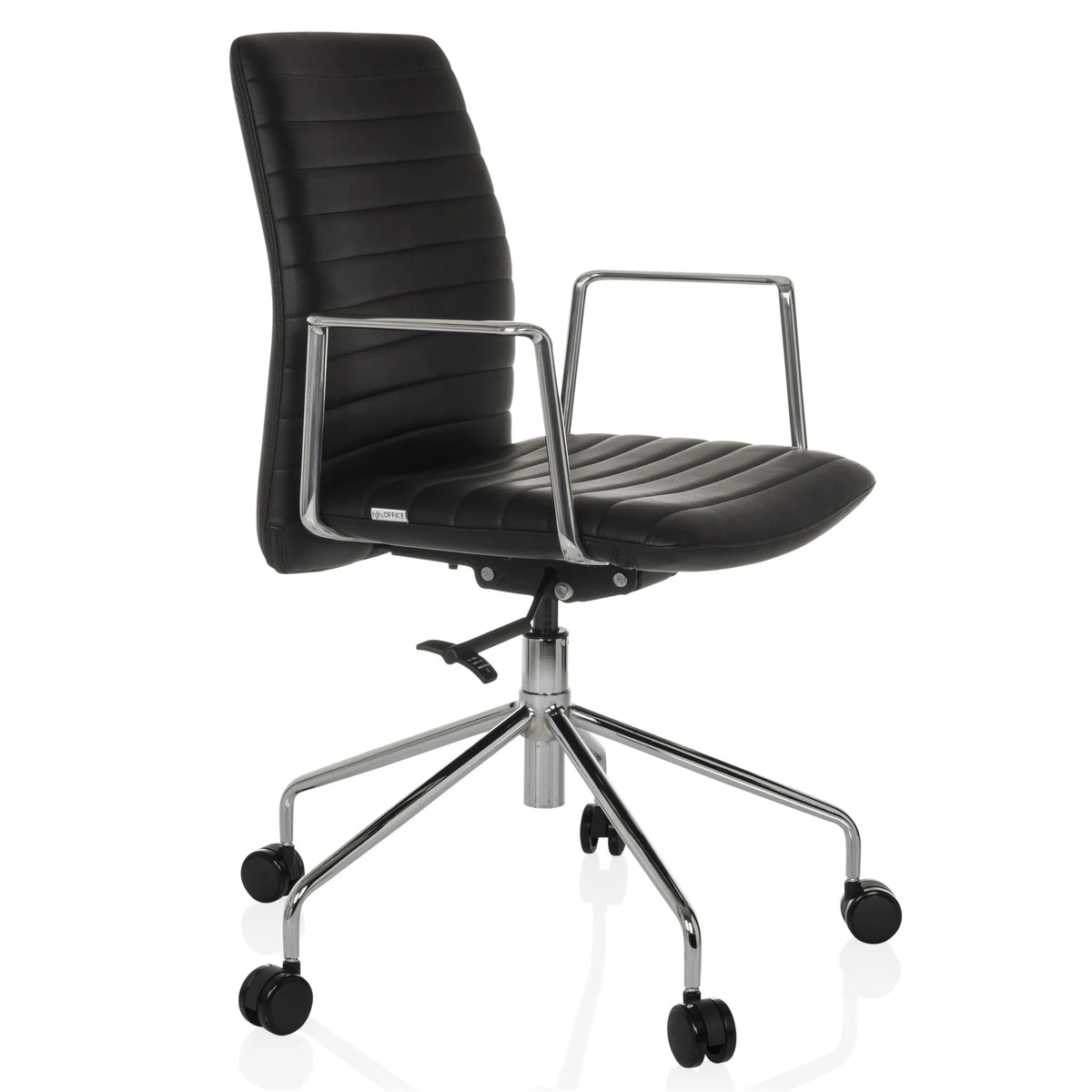 Sillón de alta gama VEMONA 30 negro con costuras transversales, reposabrazos y base de cinco ruedas de hjh OFFICE – vista de 360° (vista frontal en diagonal 60°)