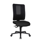 Silla de oficina profesional HJH WORK BASIC negra con respaldo de malla y base de cinco ruedas de Topstar – vista de 360° (vista frontal en diagonal 60°)