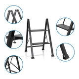 Escalera plegable SOLID W5 negra con dos peldaños, pies antideslizantes y mecanismo de seguridad de hjh OFFICE