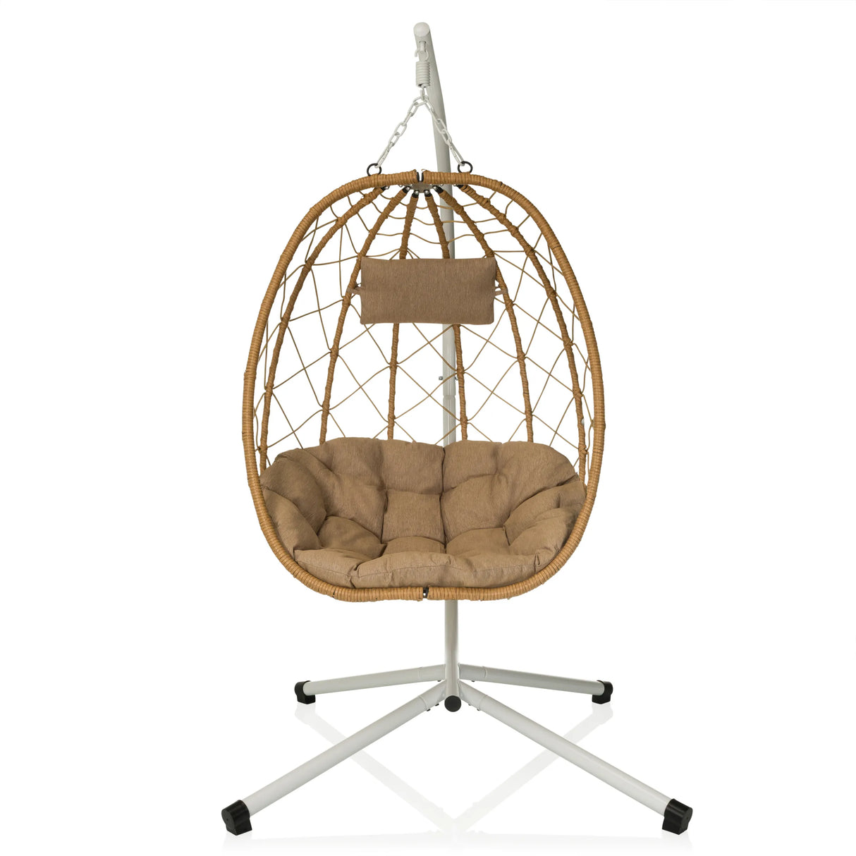 Silla colgante COCOVA en beige y blanco con asiento acolchado y cojín para la cabeza de hjh LIVING
