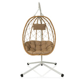 Silla colgante COCOVA en beige y blanco con asiento acolchado y cojín para la cabeza de hjh LIVING