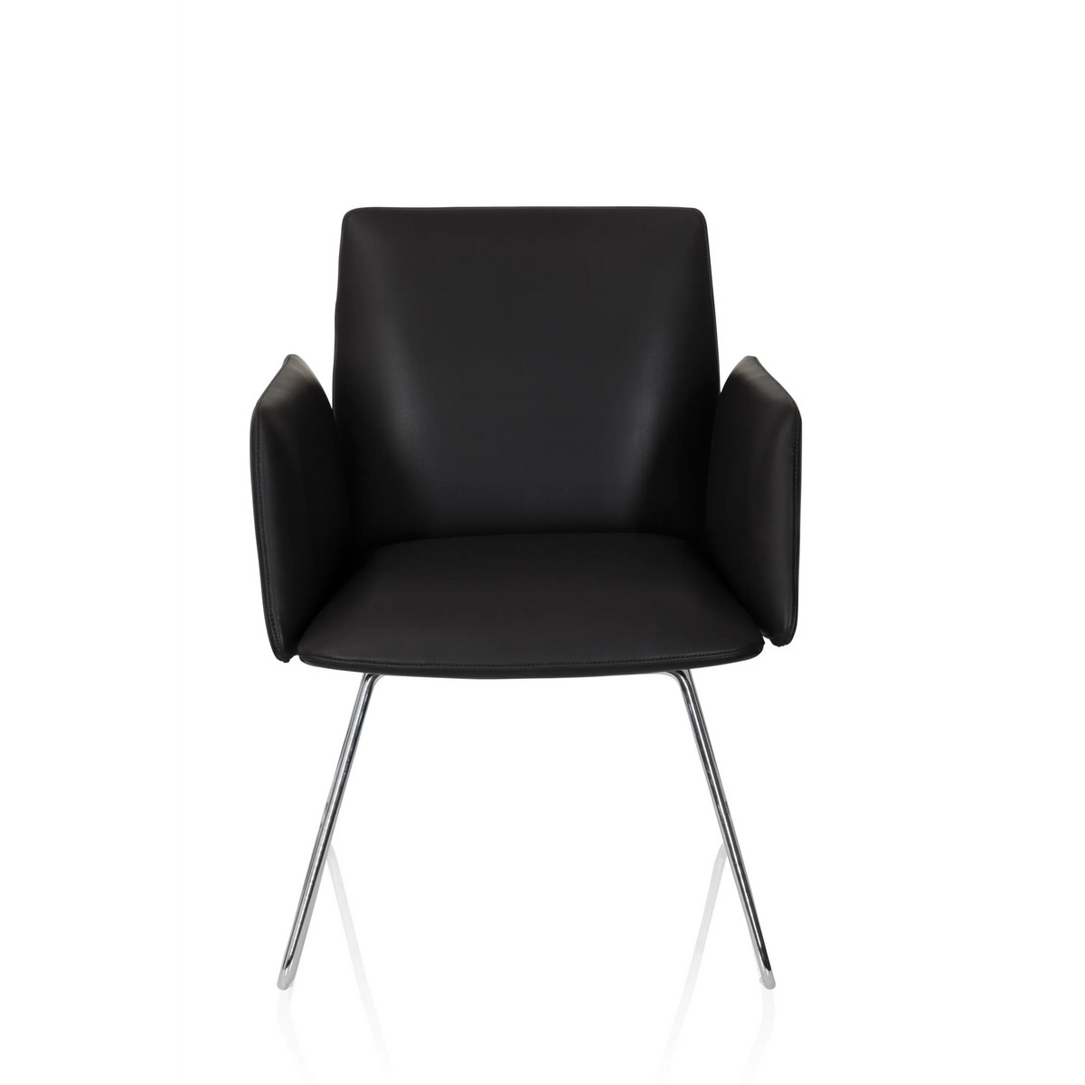 Silla tapizada negra DESIGNIA V con reposabrazos y patas metálicas delgadas de hjh OFFICE – vista de 360° (vista frontal 0°)