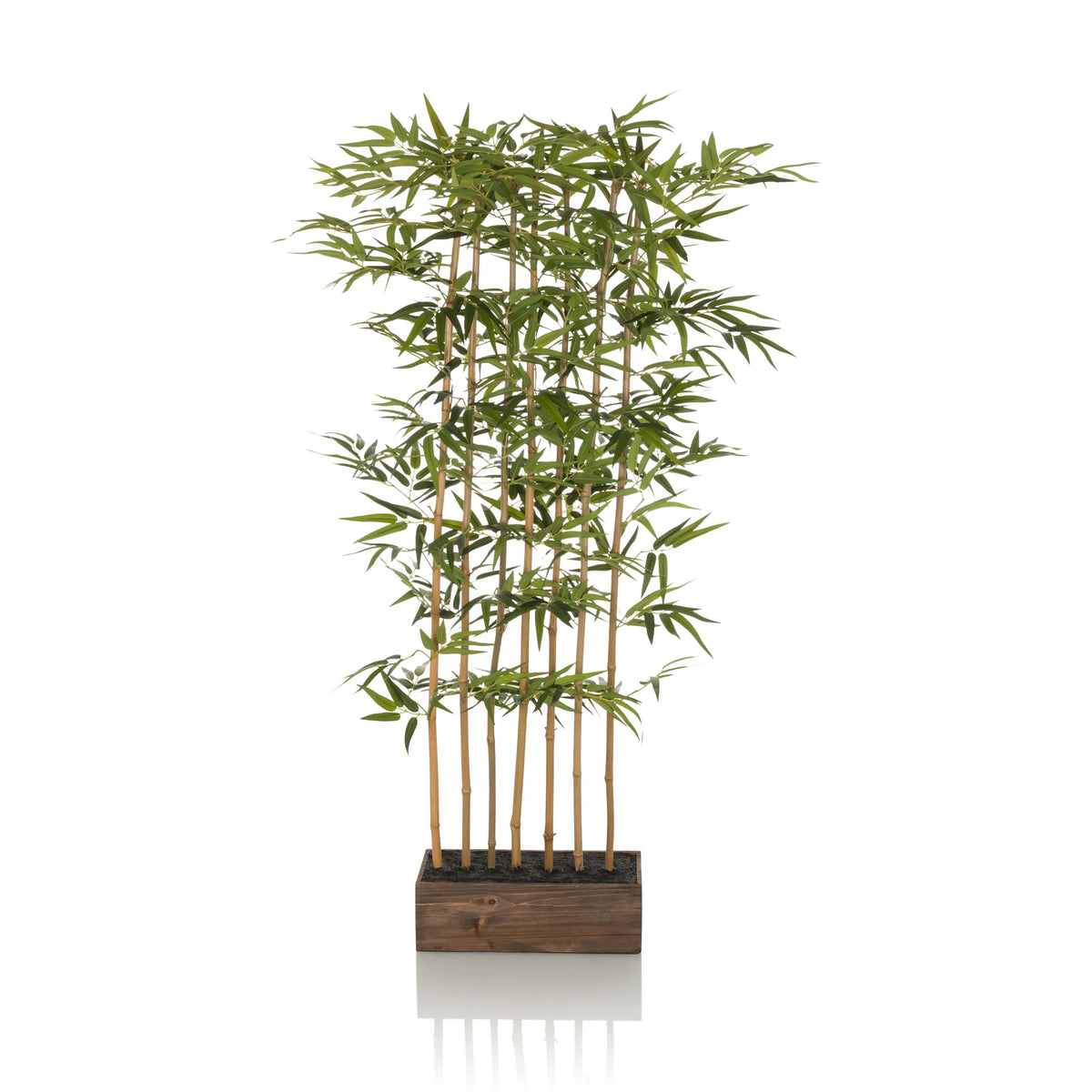 Planta artificial verde BAMBUS I en forma de bambú con maceta cuadrada de madera de hjh OFFICE – vista de 360° (vista frontal 0°)