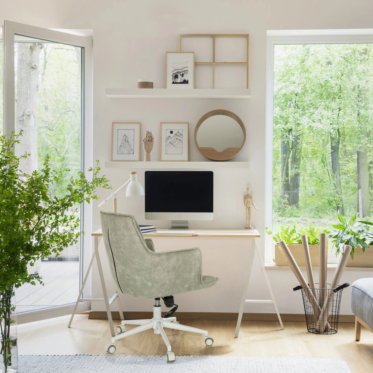 Silla Home Office SOLAO LIFE W gris con ruedas en un entorno de despacho luminoso de hjh LIVING