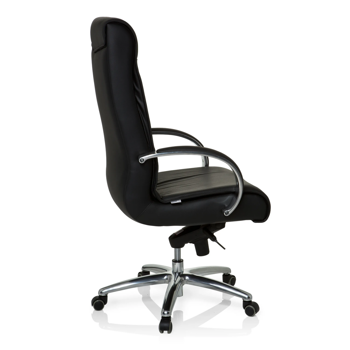 Silla giratoria XXL F 400 negra de cuero con base de estrella y cinco ruedas de hjh OFFICE – vista de 360° (vista lateral 100°)