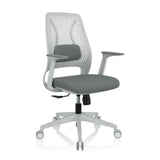 Silla Home Office PARFERIO W gris con respaldo de malla y base de cinco ruedas de hjh OFFICE – vista de 360° (vista frontal en diagonal 40°)