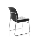 Silla de confidente negra TONSO V con tapizado y estructura de patín de hjh OFFICE – vista de 360° (vista trasera en diagonal 120°)
