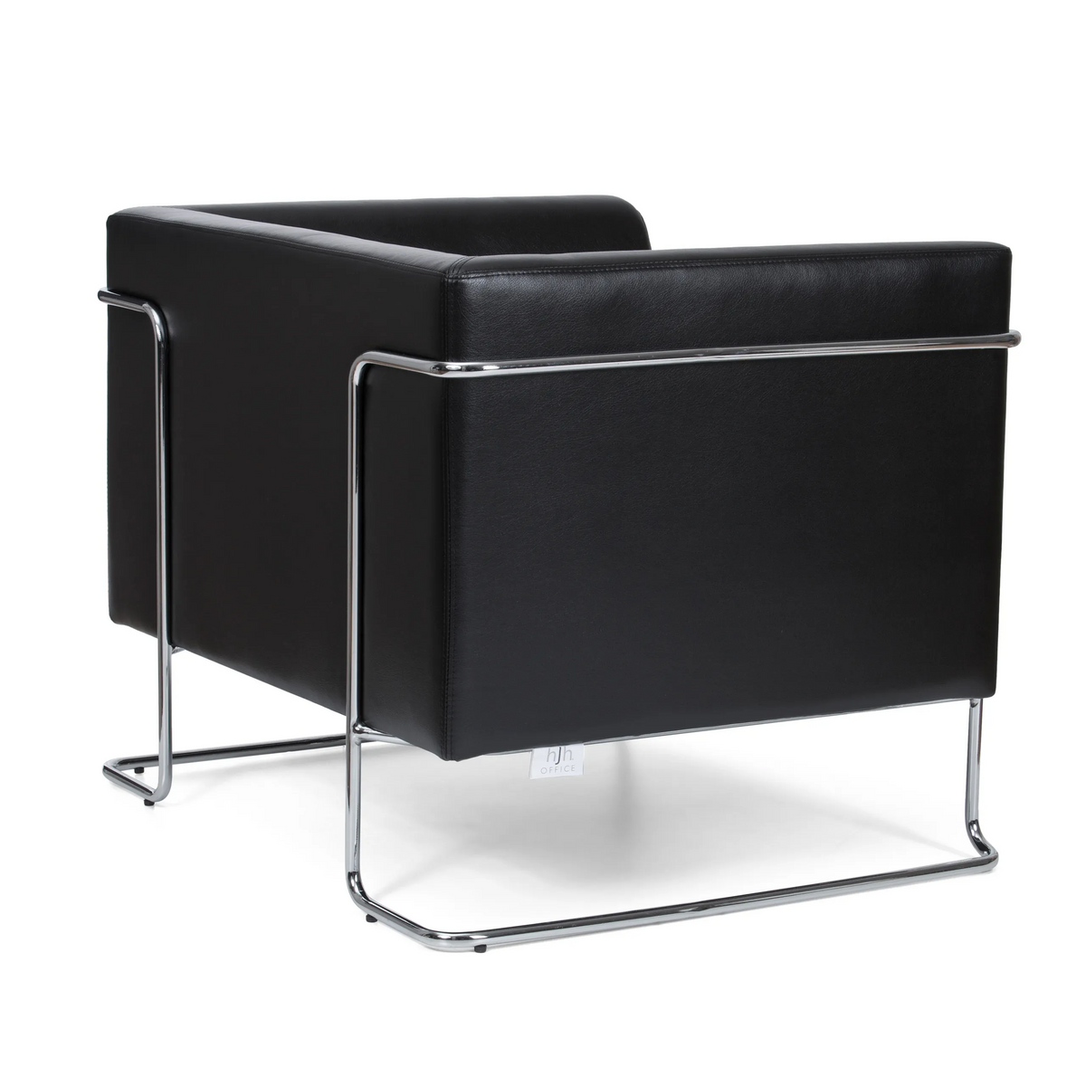 Sillón tapizada negro CURACAO con estructura tubular cromada de hjh OFFICE – vista de 360° (vista trasera en diagonal 120°)