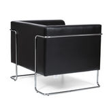 Sillón tapizada negro CURACAO con estructura tubular cromada de hjh OFFICE – vista de 360° (vista trasera en diagonal 120°)