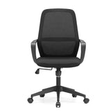 Silla Home Office Explorer negra con respaldo de malla y base de cinco ruedas de MyBuero – vista de 360° (vista frontal 0°)