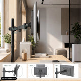 Articulaciones ajustables del soporte de monitor Ergomount M2 con especificaciones de ángulos de giro de hjh OFFICE (imagen generada por IA)