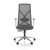 Silla de oficina profesional AZURRO WHITE gris con respaldo de malla y base de cinco ruedas de hjh OFFICE – vista de 360° (vista frontal 0°)
